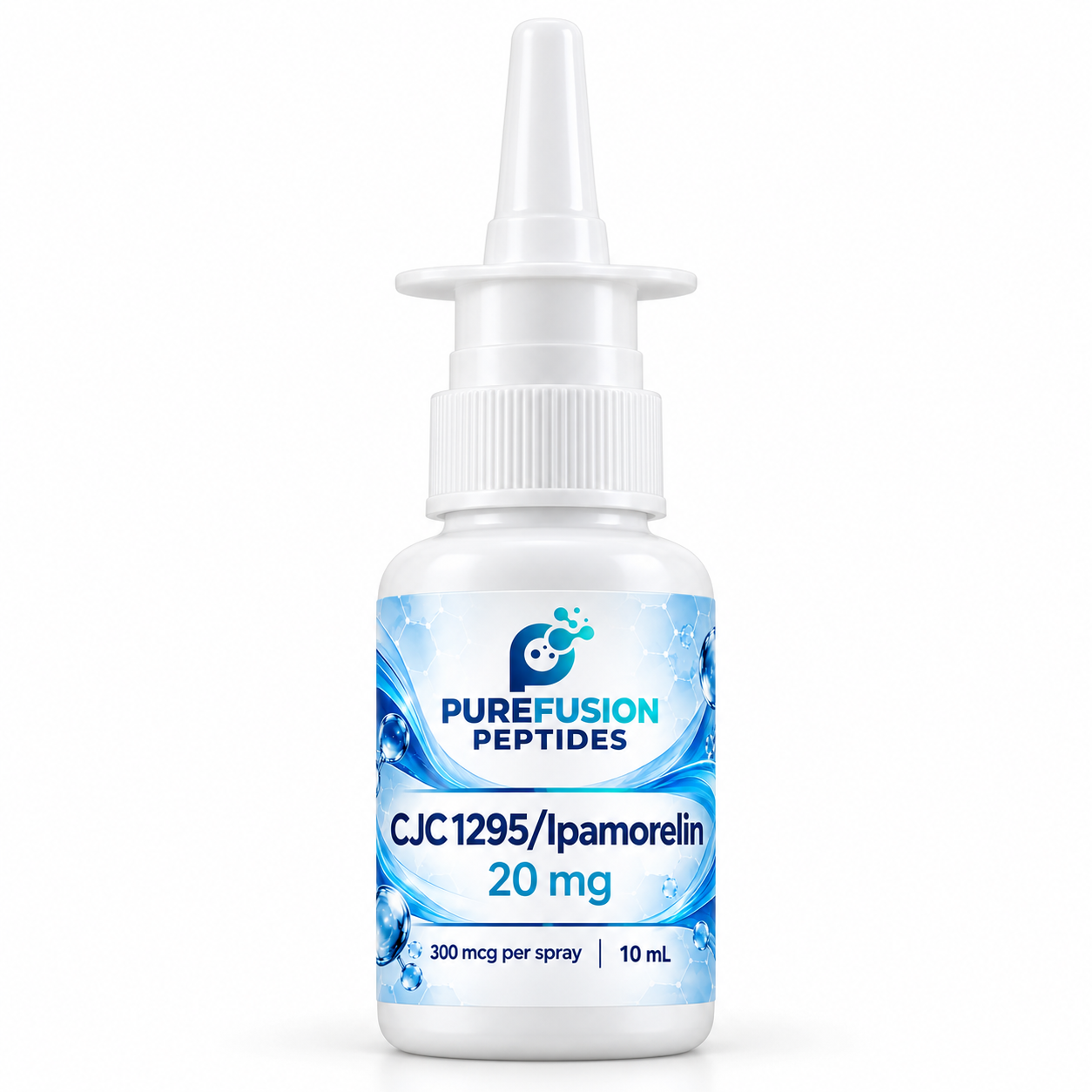 Purefusion CJC1295 Ipamorelin 20 mg, 10 mL white spray bottle, front view