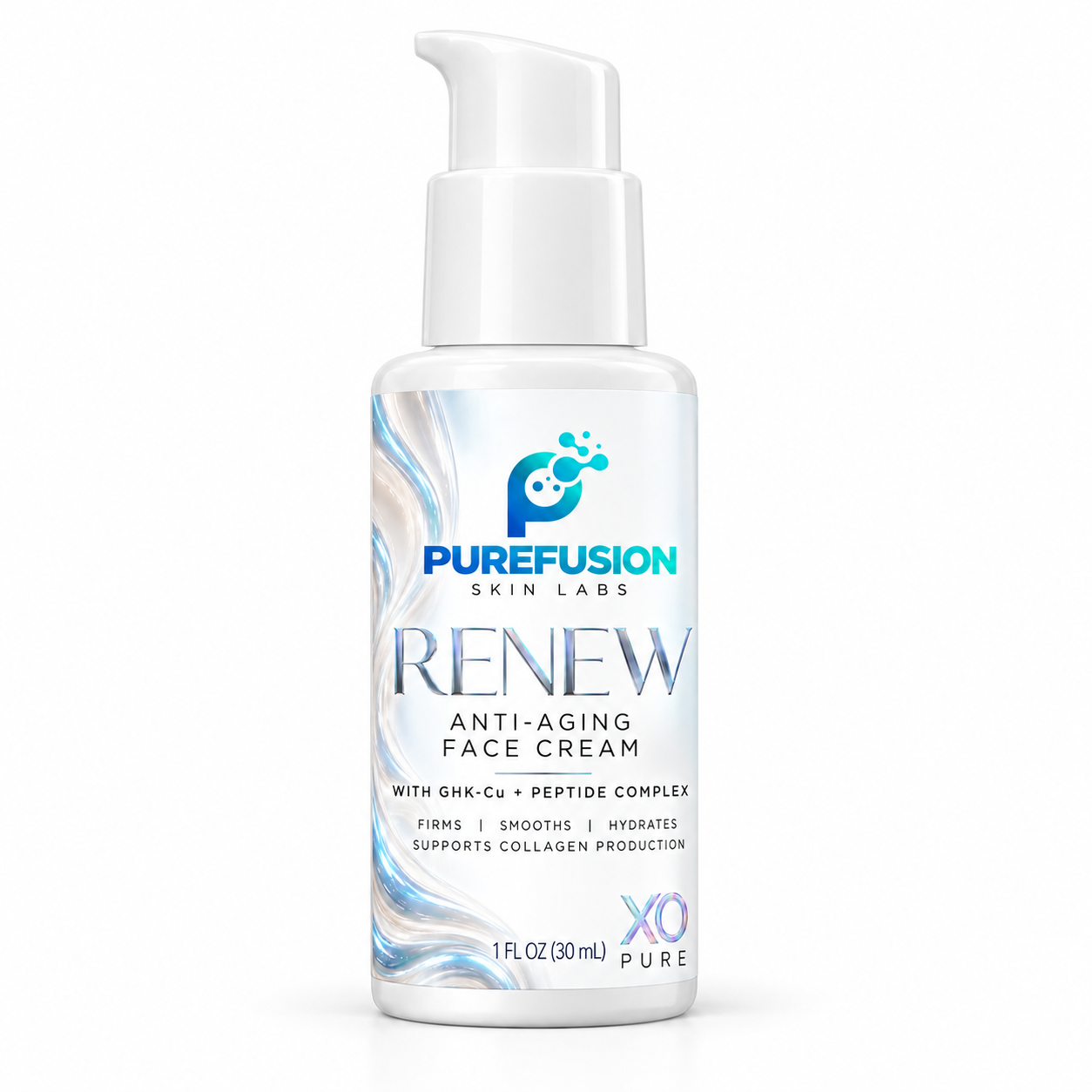 Purefusion Renew face cream, white 30 mL pump bottle, front view